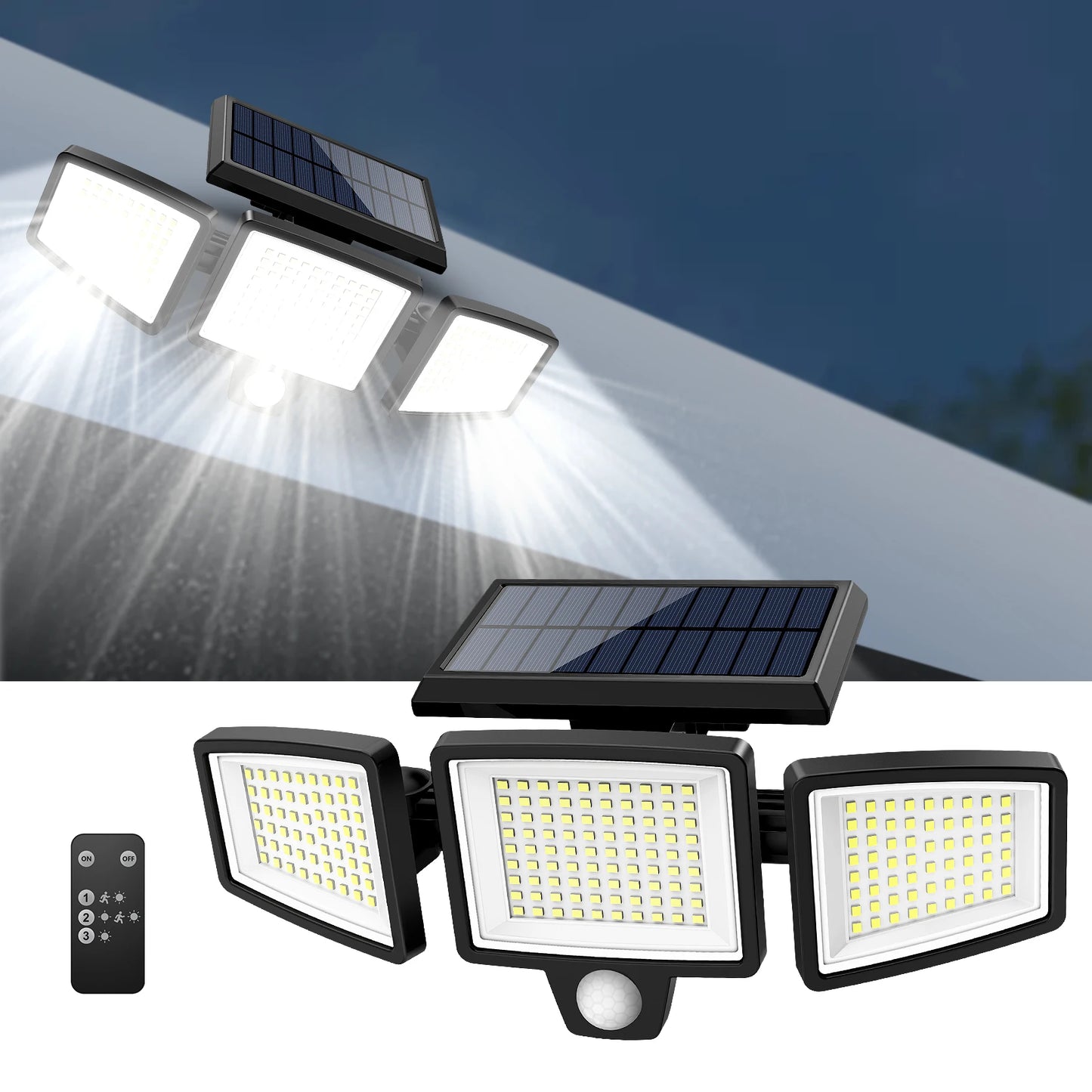 SZRSTH Outdoor Waterproof Solar Motion Sensor 3-Head LED Security Light