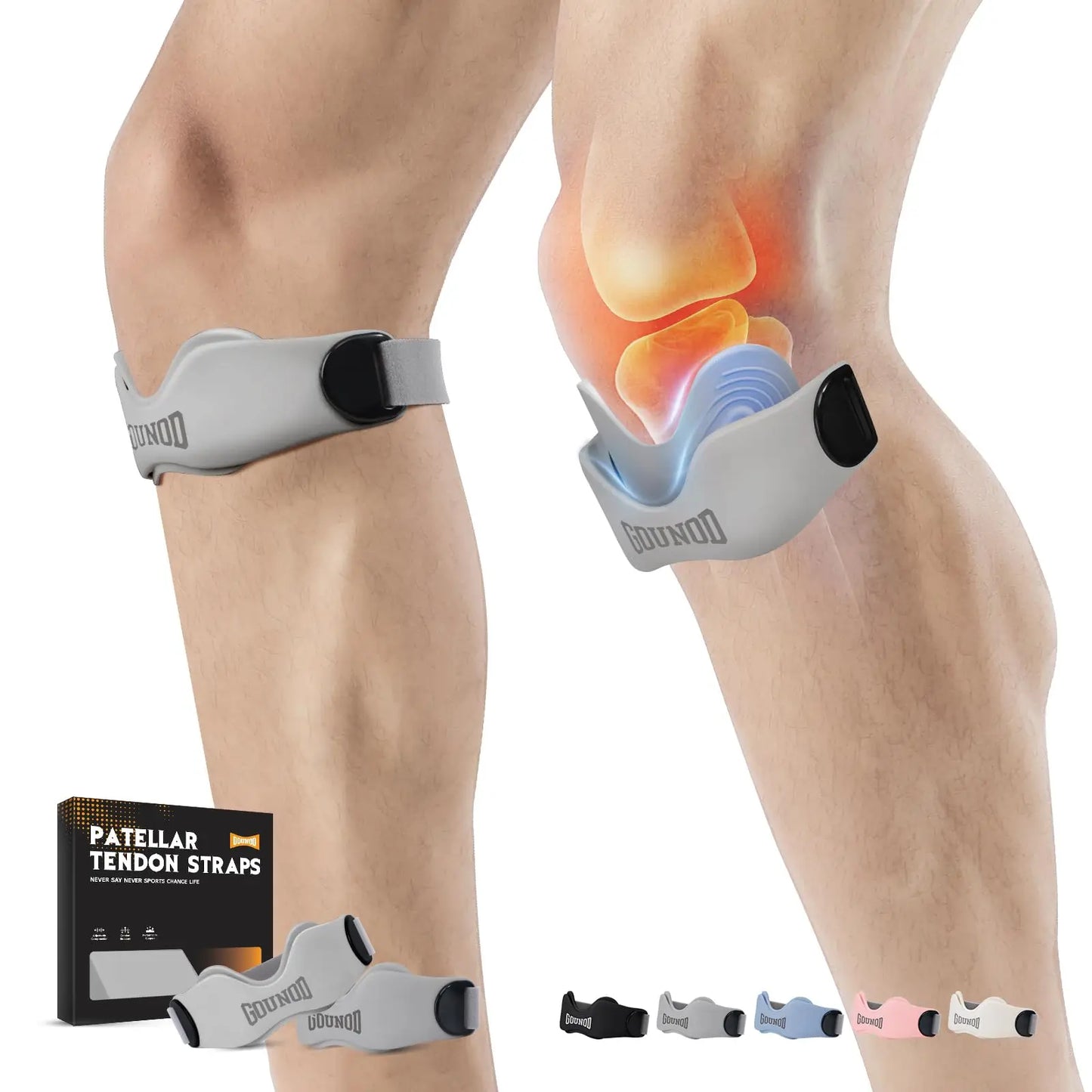GOUNOD Patellar Tendon Support Strap Adjustable Silicone Knee Brace