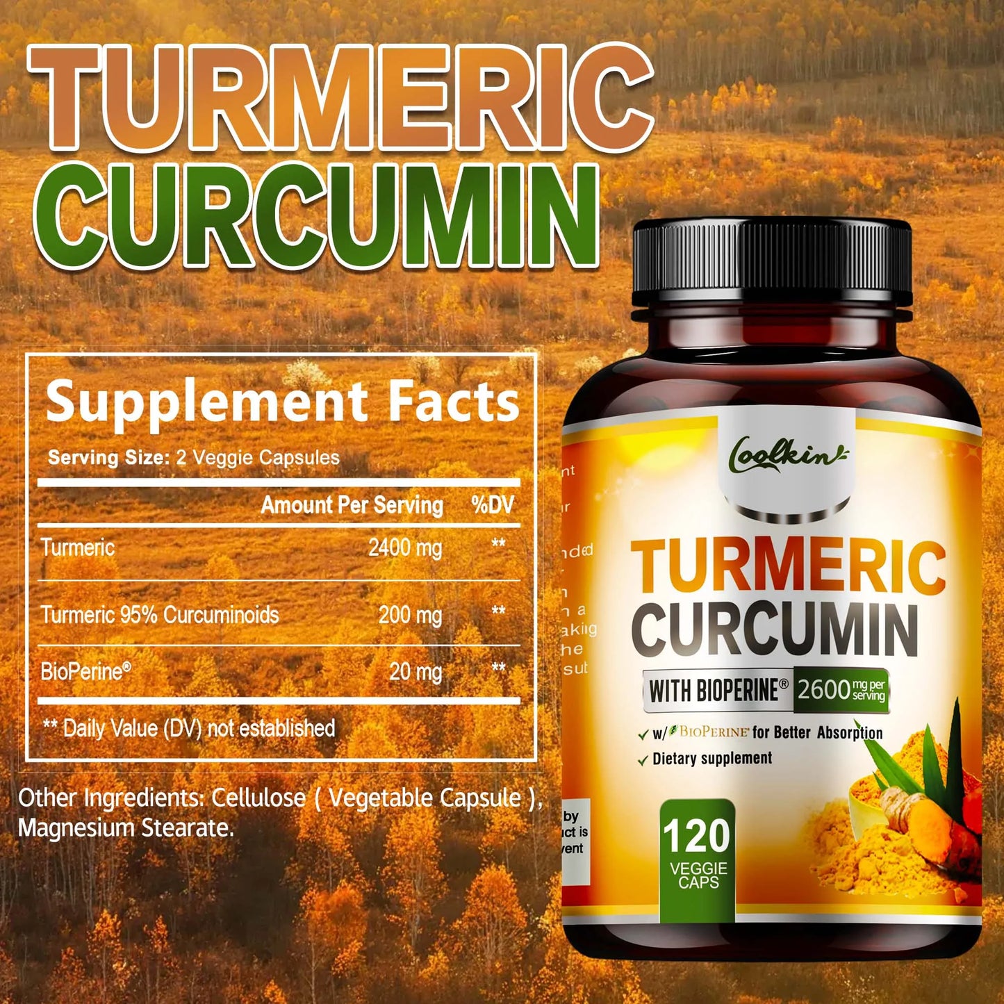Coolkin Turmeric Curcumin 95 Percent Bioperine Joint Support Capsules