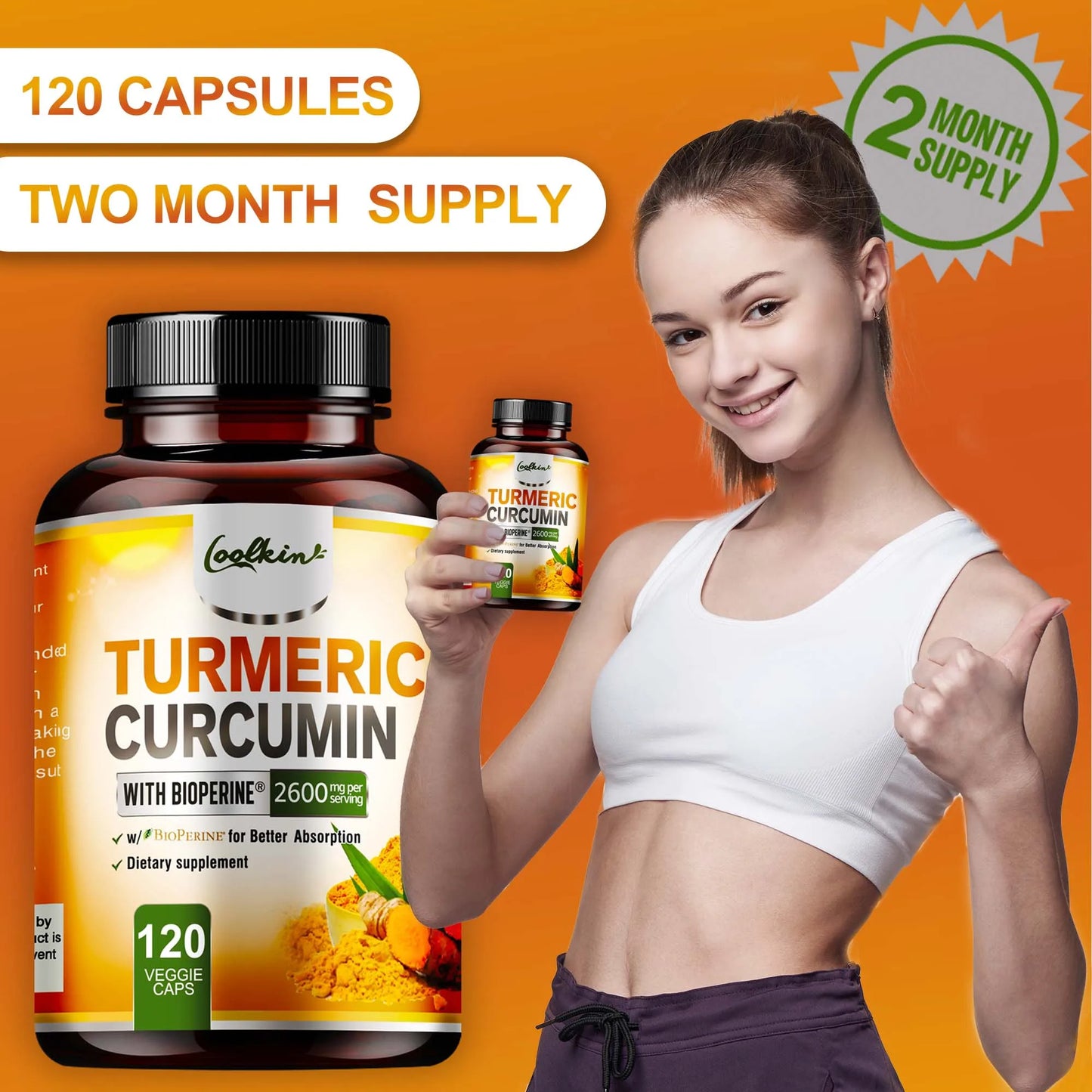 Coolkin Turmeric Curcumin 95 Percent Bioperine Joint Support Capsules