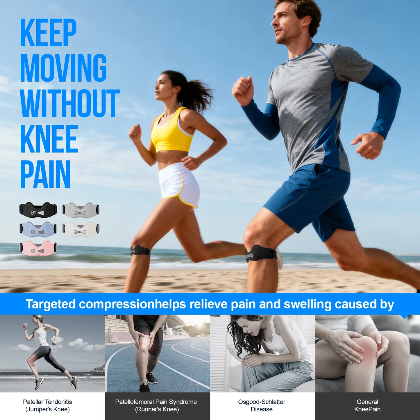 GOUNOD Patellar Tendon Support Strap Adjustable Silicone Knee Brace