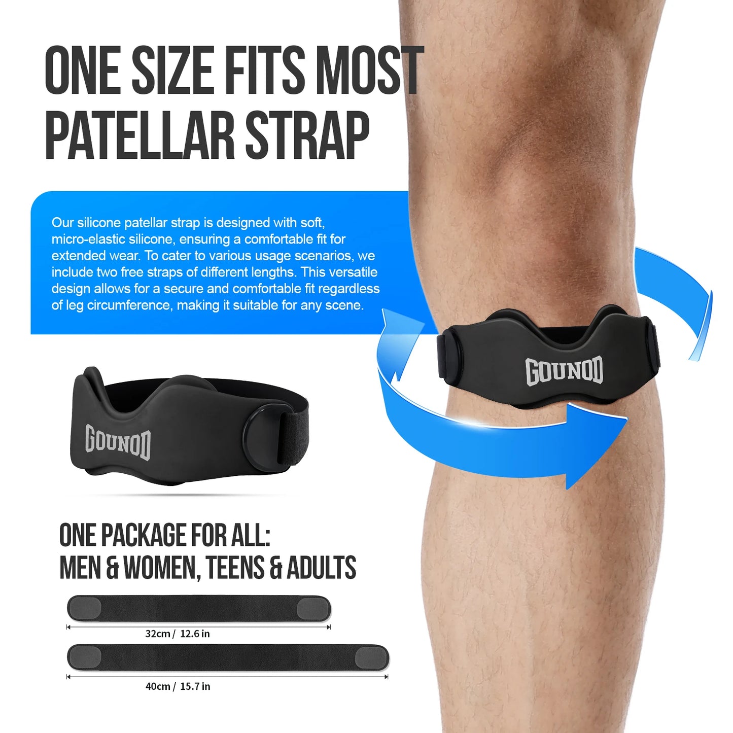 GOUNOD Patellar Tendon Support Strap Adjustable Silicone Knee Brace