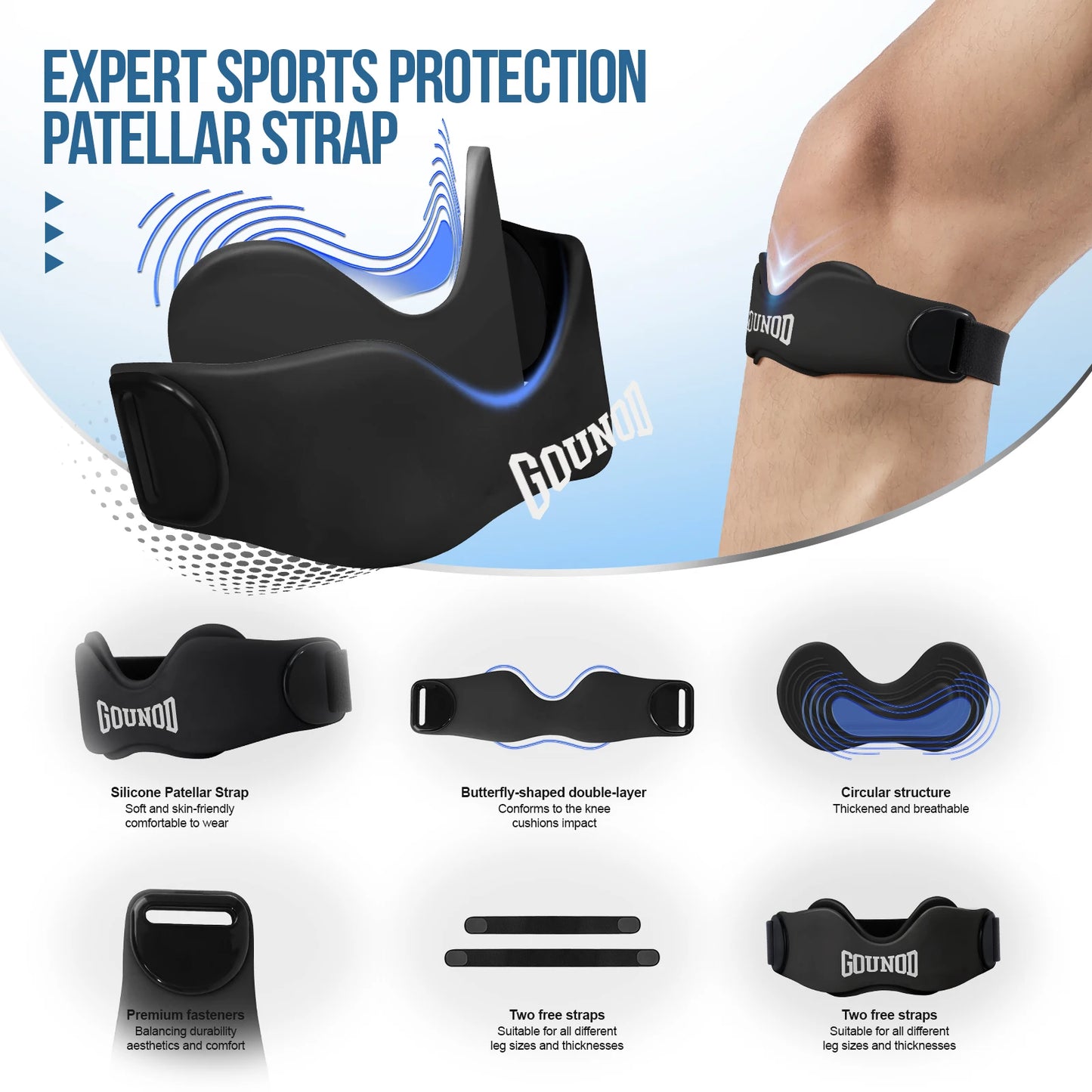 GOUNOD Patellar Tendon Support Strap Adjustable Silicone Knee Brace