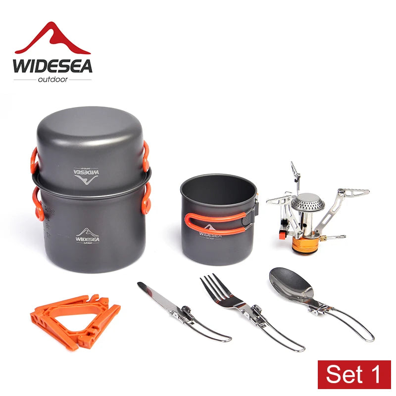 Widesea Camping Cookware Set Portable Pot Stove Outdoor Tableware