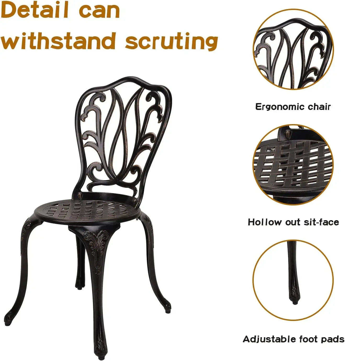 Three Piece Patio Bistro Set Cast Aluminum Table Outdoor Garden