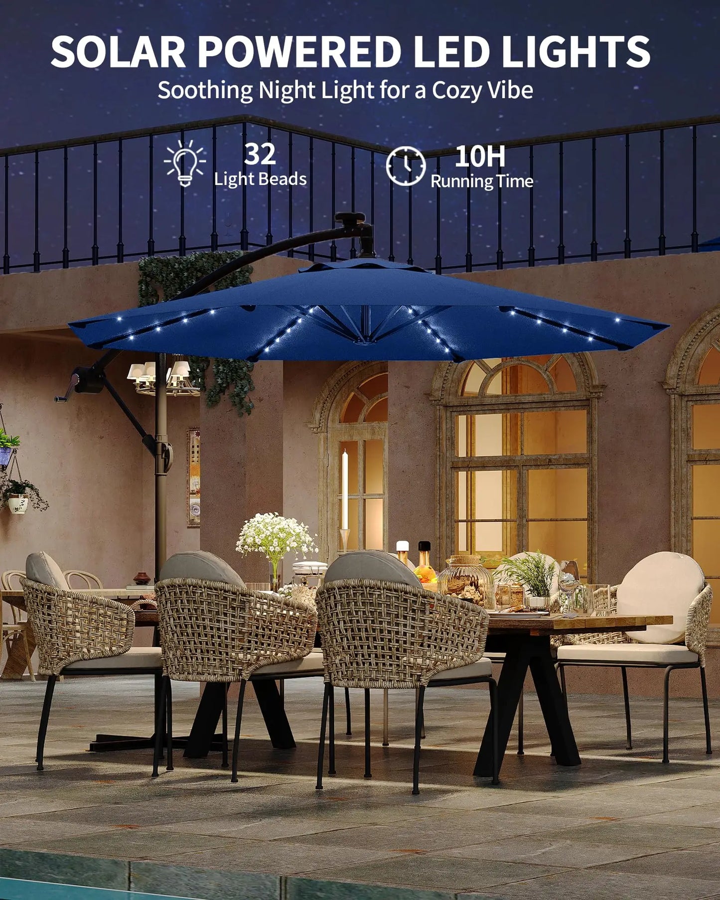 HiMISS Cantilever Patio Umbrella With Solar LED Lights