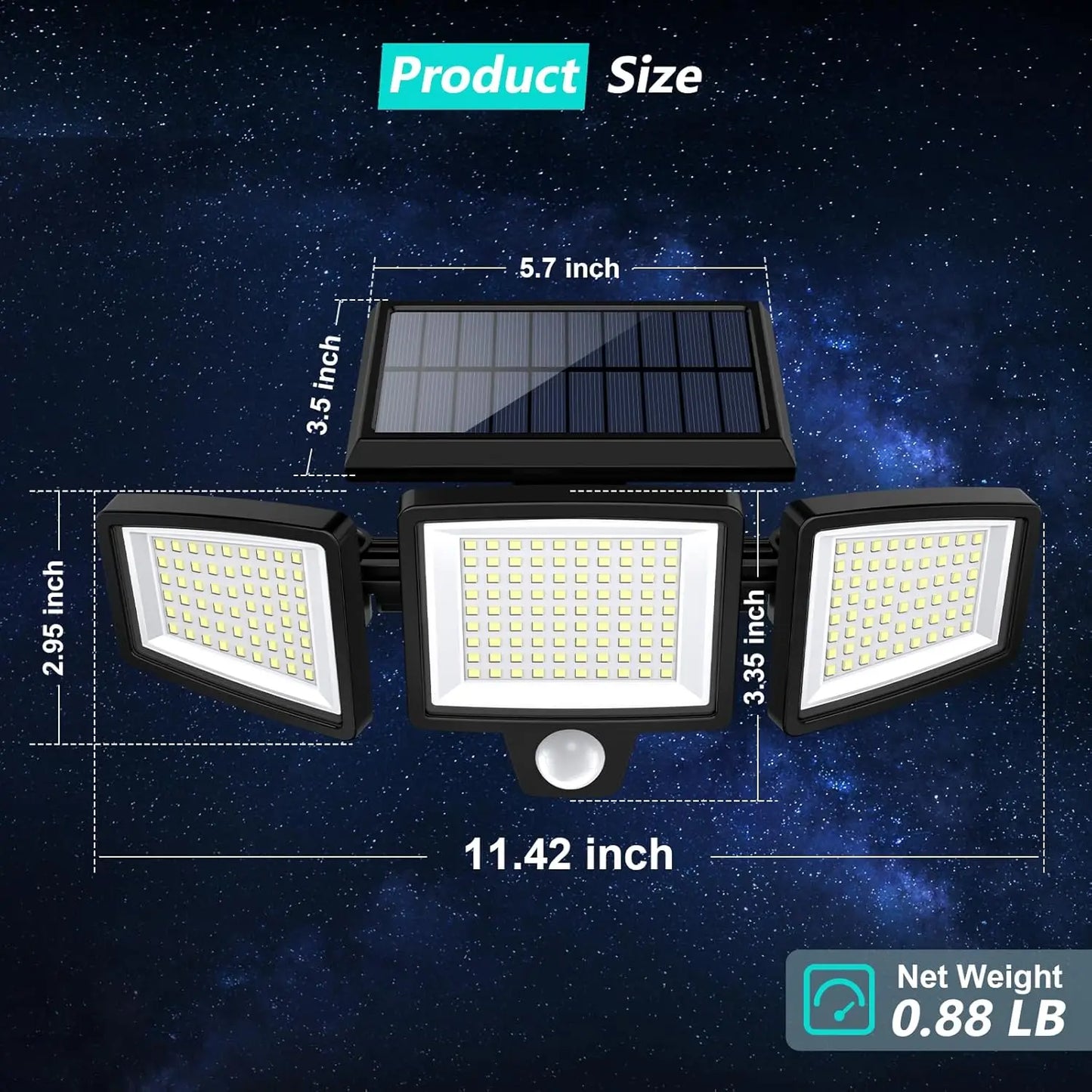 SZRSTH Outdoor Waterproof Solar Motion Sensor 3-Head LED Security Light