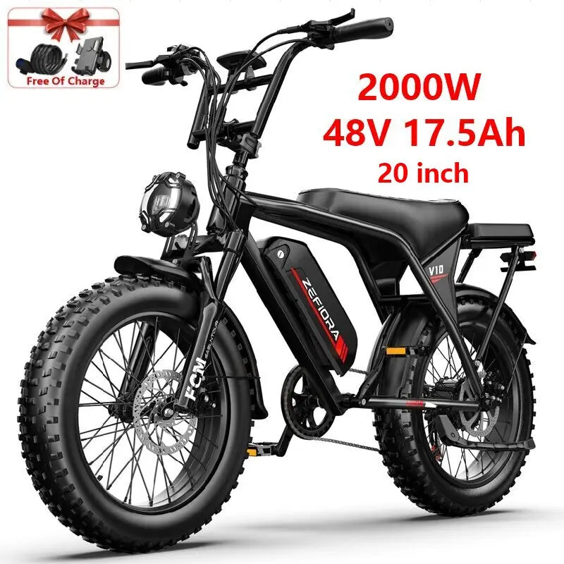 ZEFIORA Electric Fat Bike V10 1000W 2000W High Speed 30to60mi