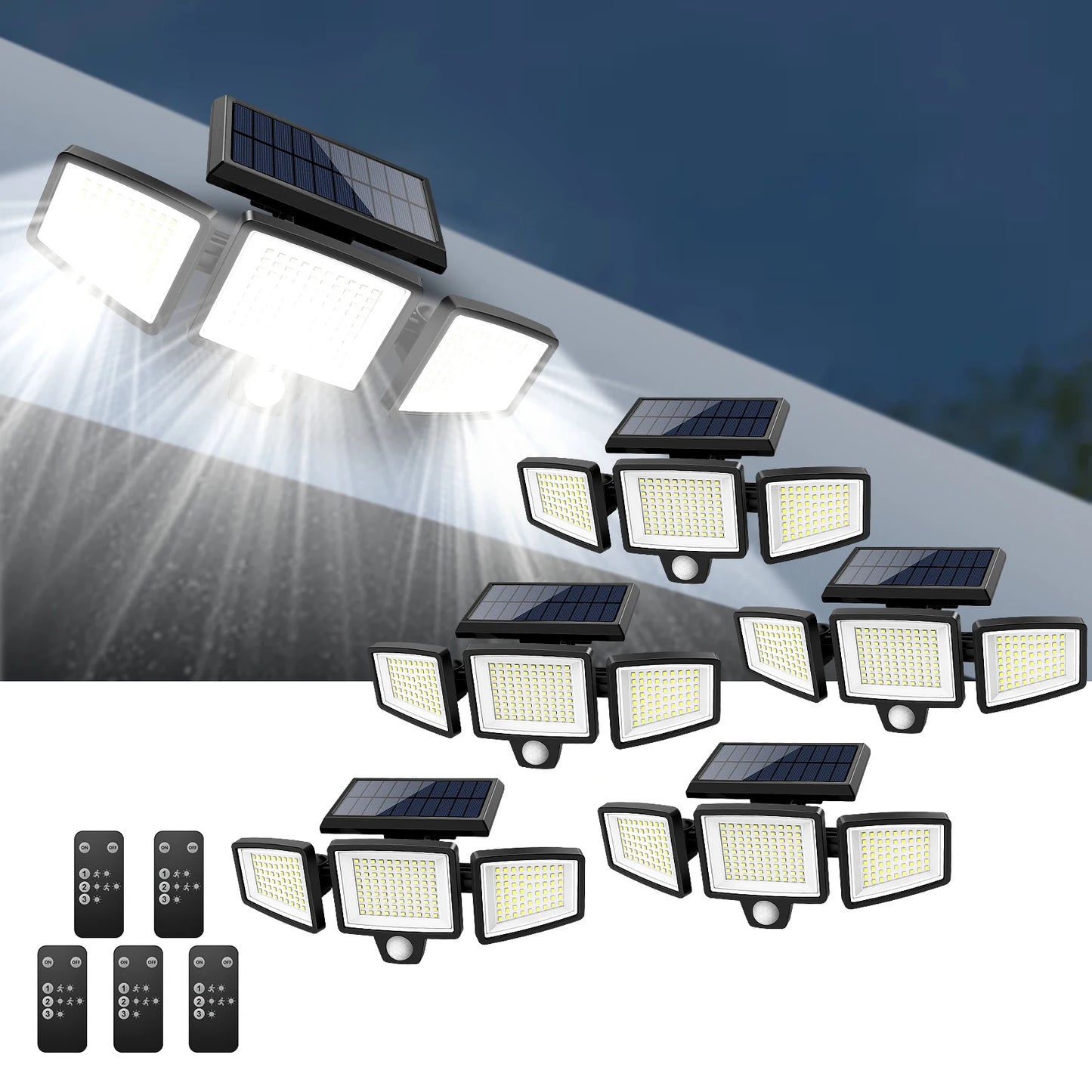 SZRSTH Outdoor Waterproof Solar Motion Sensor 3-Head LED Security Light