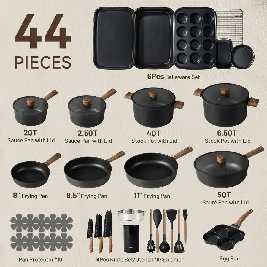 44-Piece Titanium Nonstick Cookware Set Induction Compatible Pots And Pans