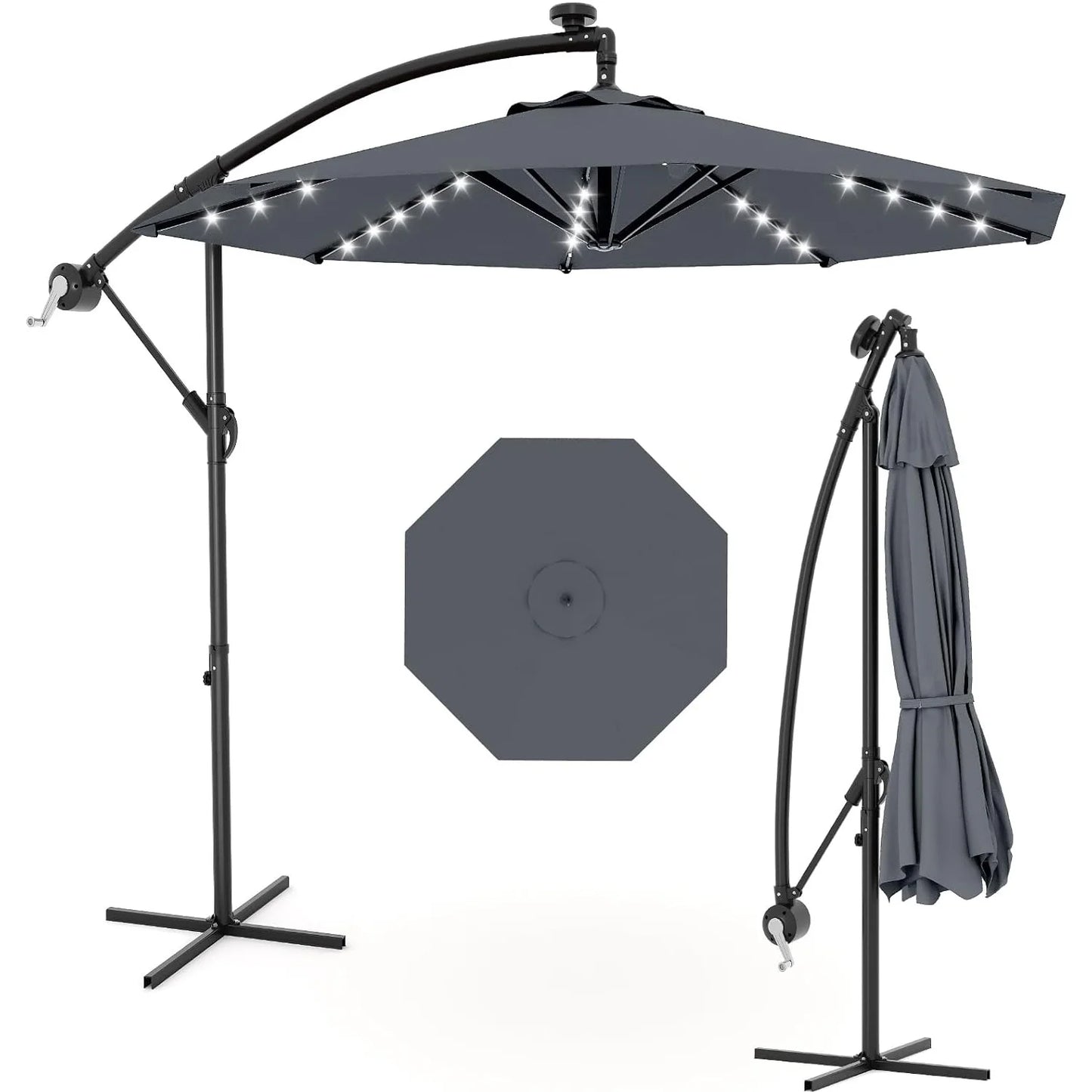 HiMISS Cantilever Patio Umbrella With Solar LED Lights
