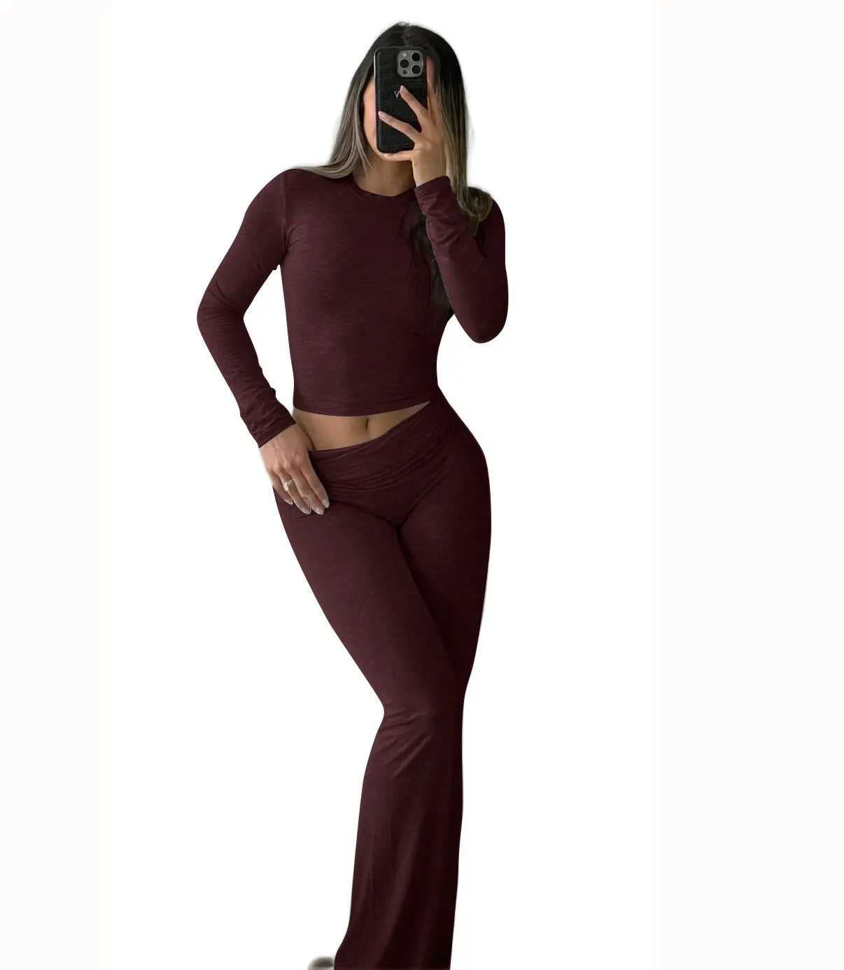 Women's Yoga Two-Piece Set Long-Sleeve Wide-Leg Activewear