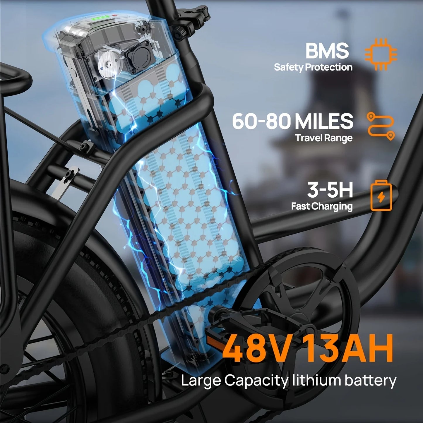 URLIFE 1000W E20 Electric Bike Removable Battery 48V 13Ah