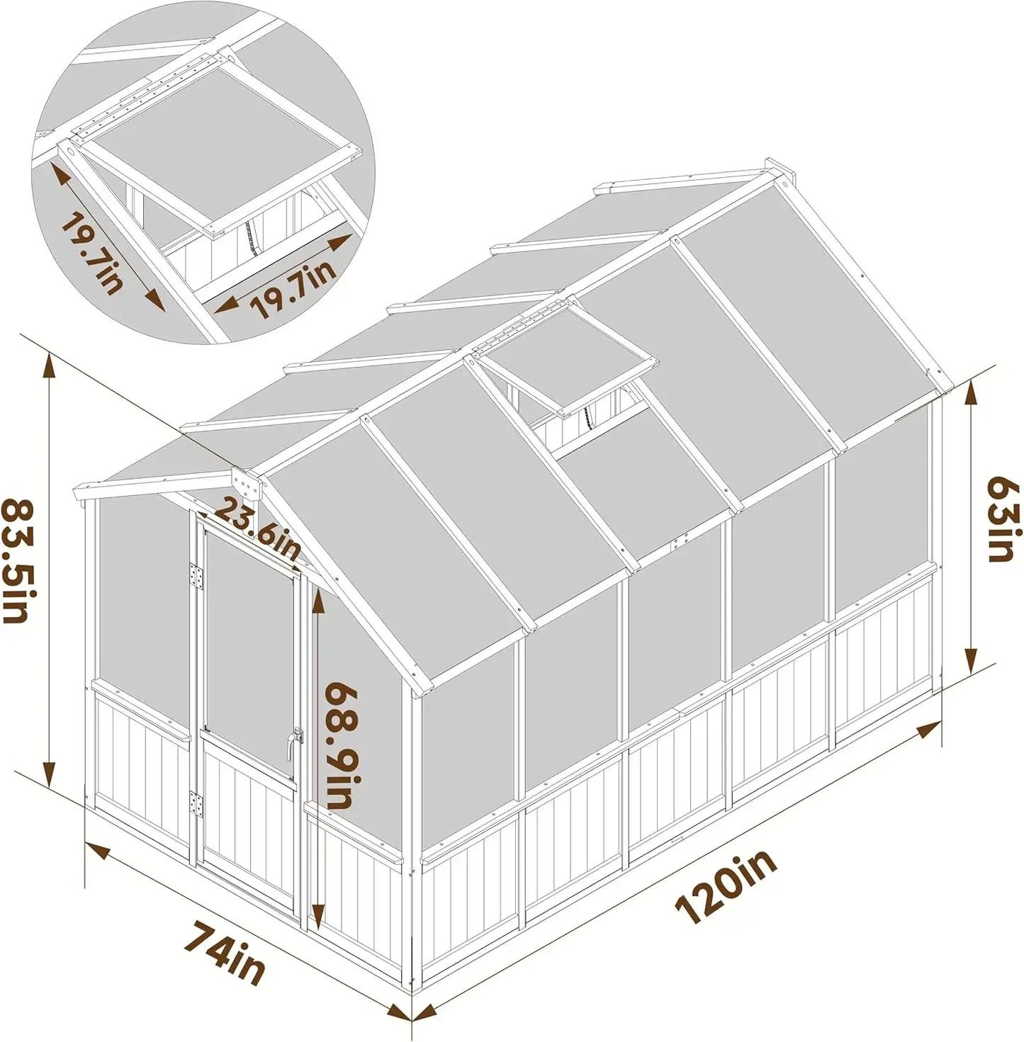 Outdoor Wooden Walk-In Greenhouse Kit With Lockable Door