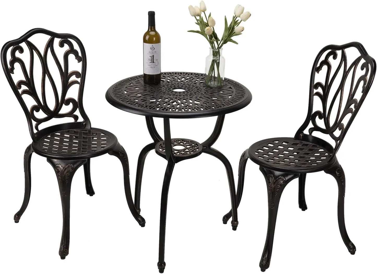Three Piece Patio Bistro Set Cast Aluminum Table Outdoor Garden