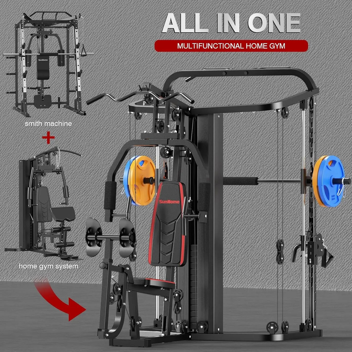 YTYIN Home Gym Smith Machine With 138 Lb Weight Stack