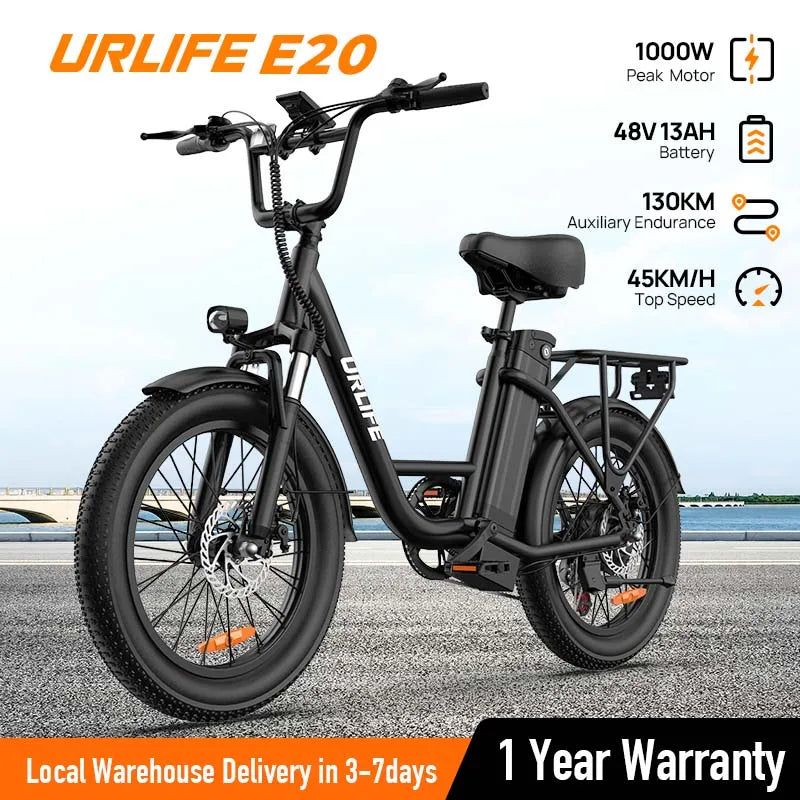 URLIFE 1000W E20 Electric Bike Removable Battery 48V 13Ah
