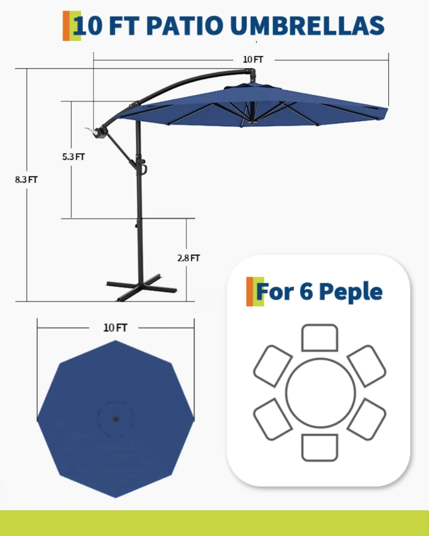 HiMISS Cantilever Patio Umbrella With Solar LED Lights