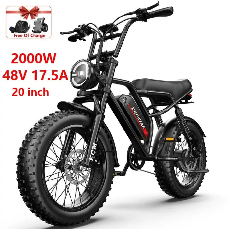 ZEFIORA Electric Fat Bike V10 1000W 2000W High Speed 30to60mi