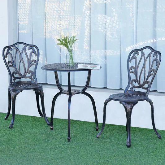 Three Piece Patio Bistro Set Cast Aluminum Table Outdoor Garden