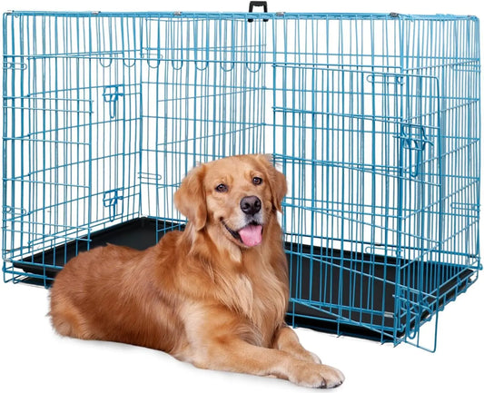 BestPet Dog Crate Foldable Kennel With Double Doors Latches