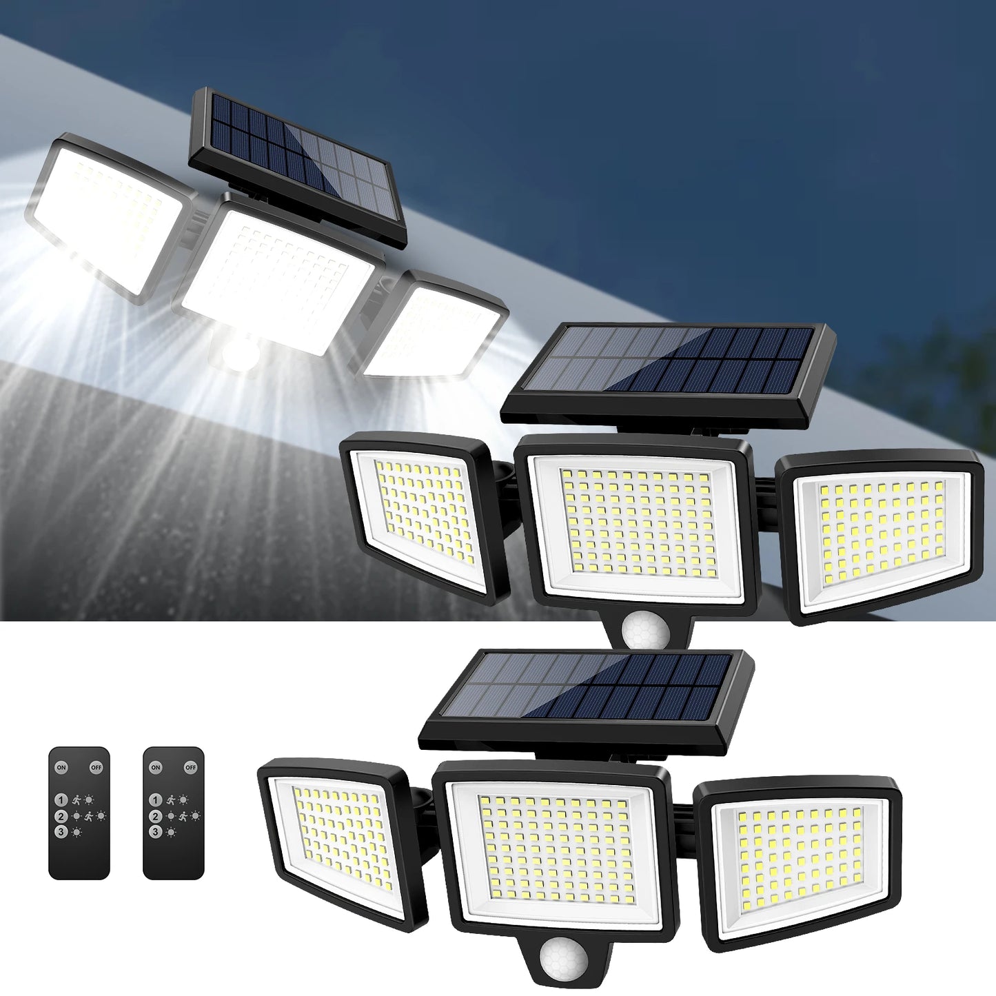 SZRSTH Outdoor Waterproof Solar Motion Sensor 3-Head LED Security Light