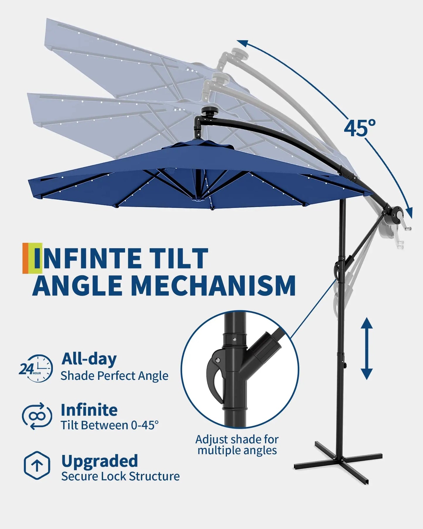 HiMISS Cantilever Patio Umbrella With Solar LED Lights