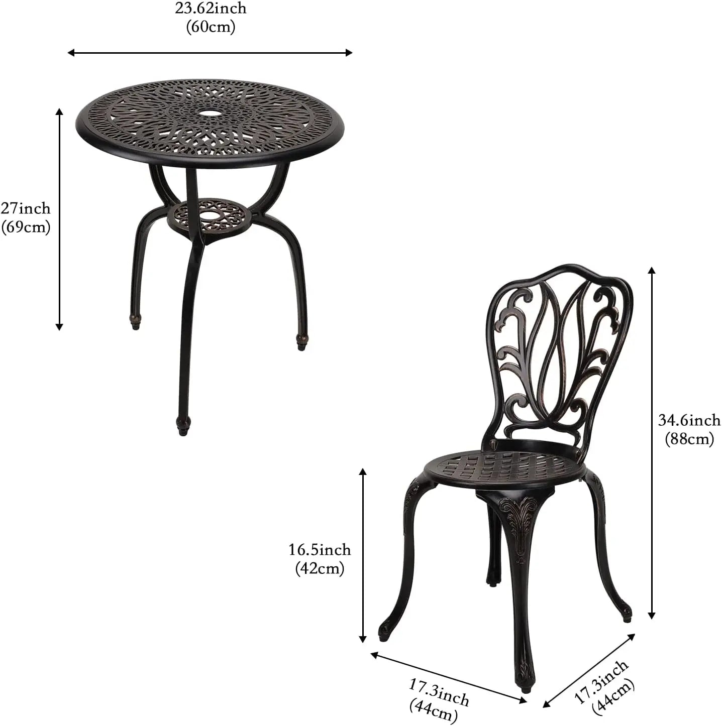 Three Piece Patio Bistro Set Cast Aluminum Table Outdoor Garden