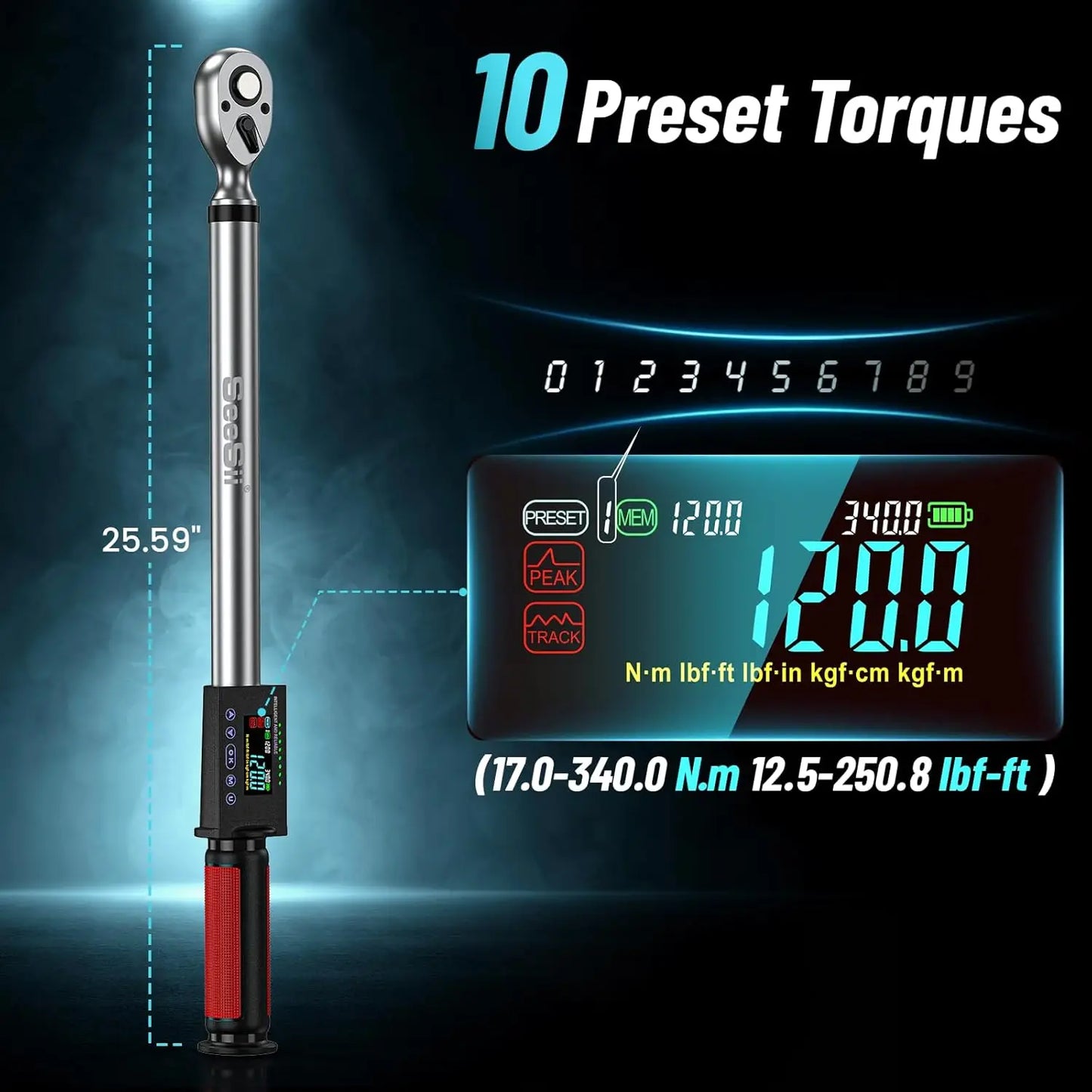 Seesii Digital Torque Wrench 340 Nm With Three Adjustable Modes