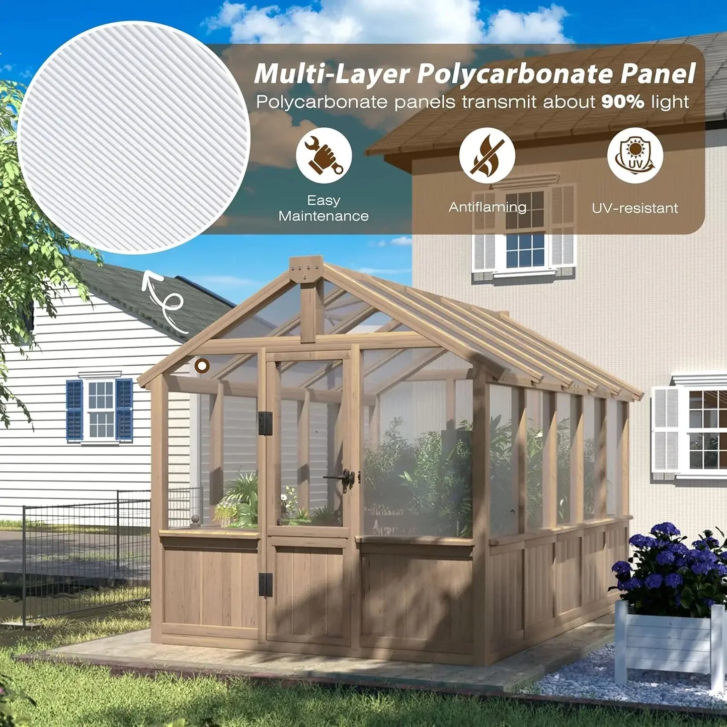 Outdoor Wooden Walk-In Greenhouse Kit With Lockable Door