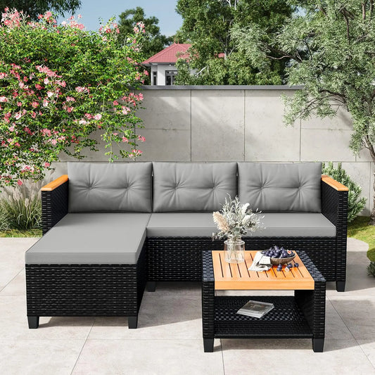 All-Weather Outdoor L-Shaped Sectional Sofa Set With Storage Table