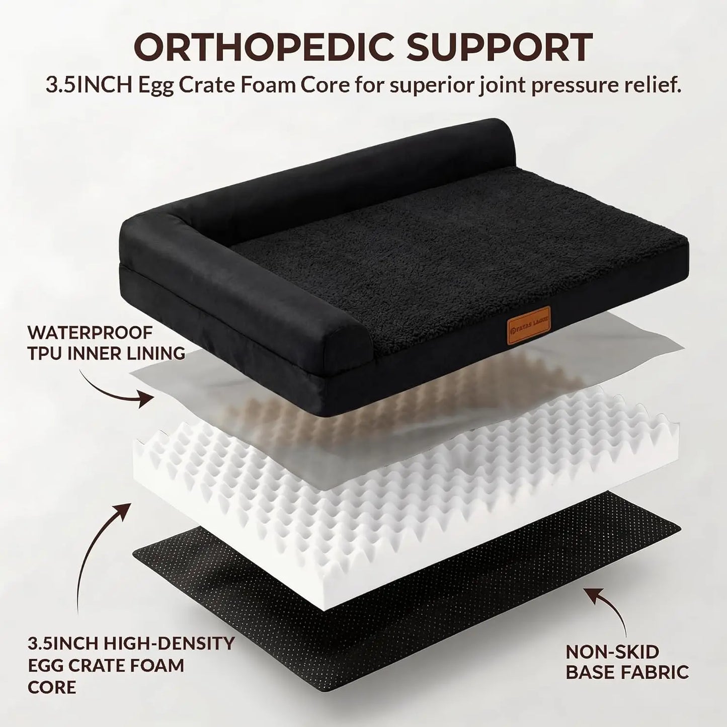 Orthopedic Dog Bed Waterproof Cover Removable Washable Non Skid Bottom
