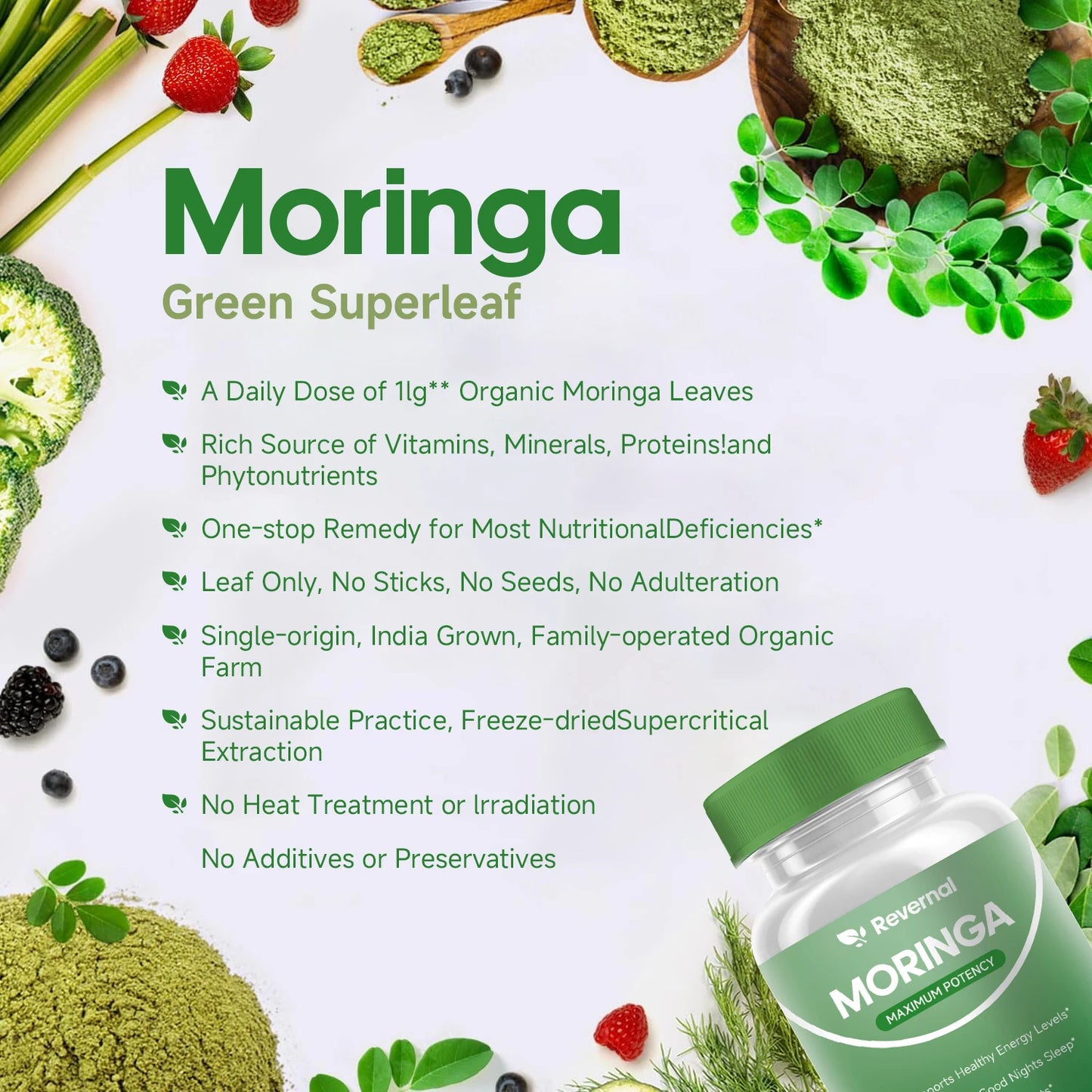 Quit Mood Moringa Powder Capsules Natural Green Antioxidant Superfood