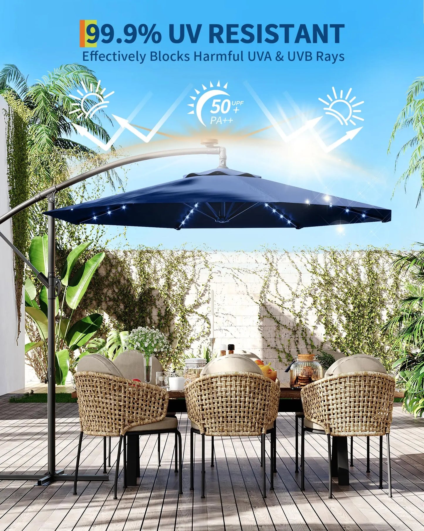 HiMISS Cantilever Patio Umbrella With Solar LED Lights