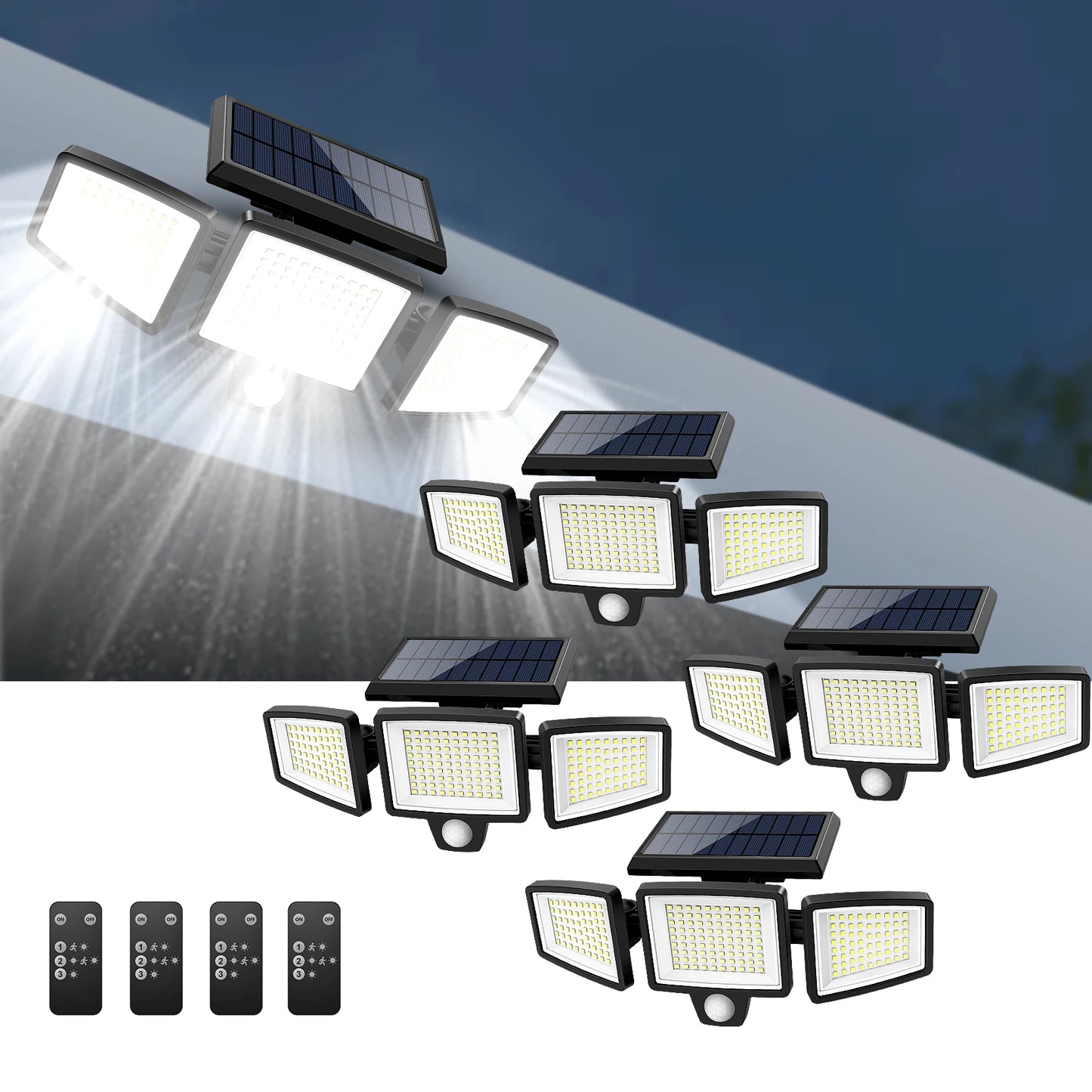 SZRSTH Outdoor Waterproof Solar Motion Sensor 3-Head LED Security Light