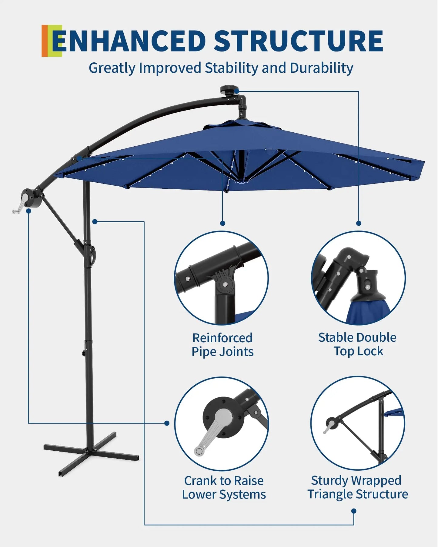 HiMISS Cantilever Patio Umbrella With Solar LED Lights