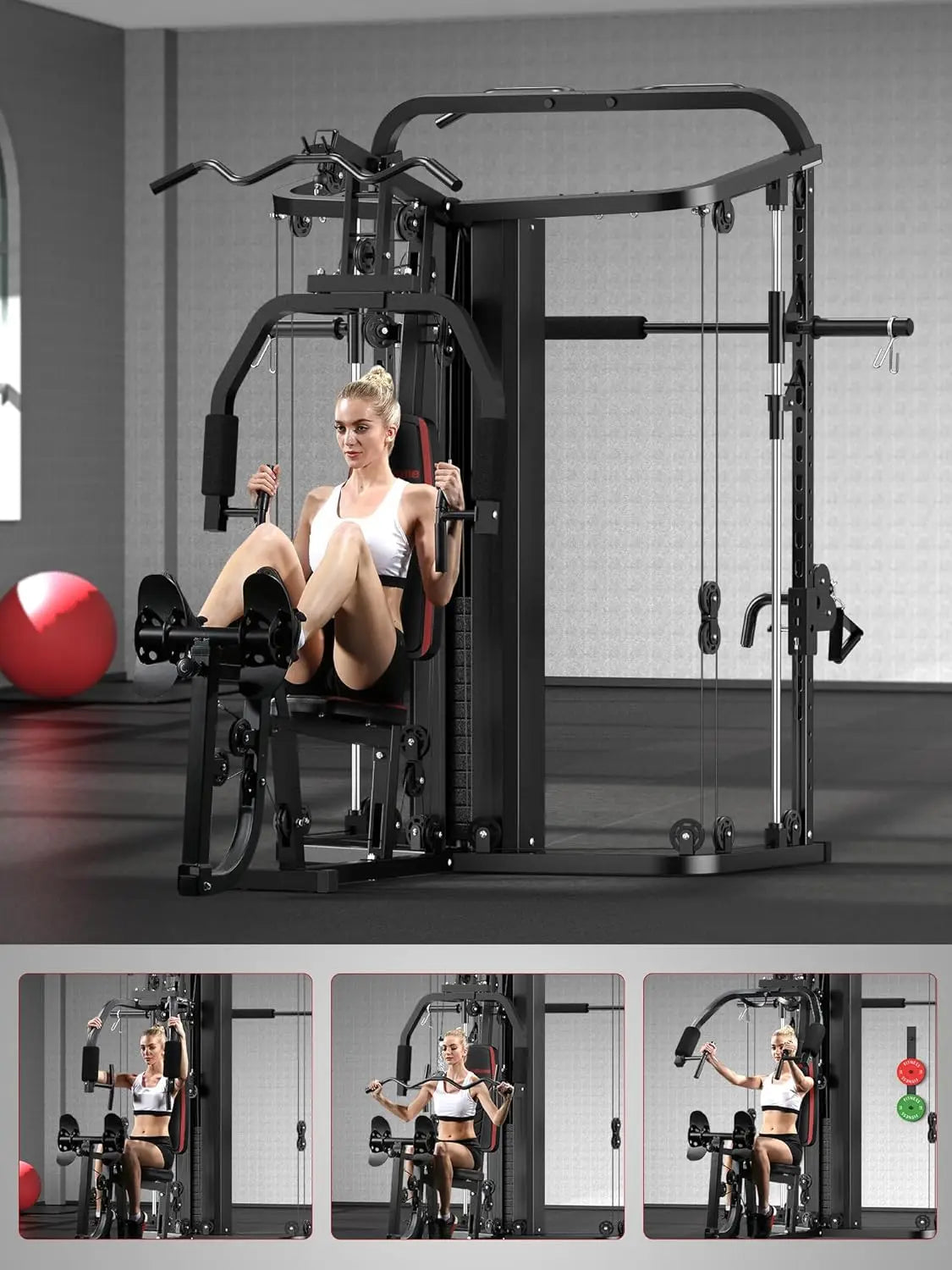 YTYIN Home Gym Smith Machine With 138 Lb Weight Stack