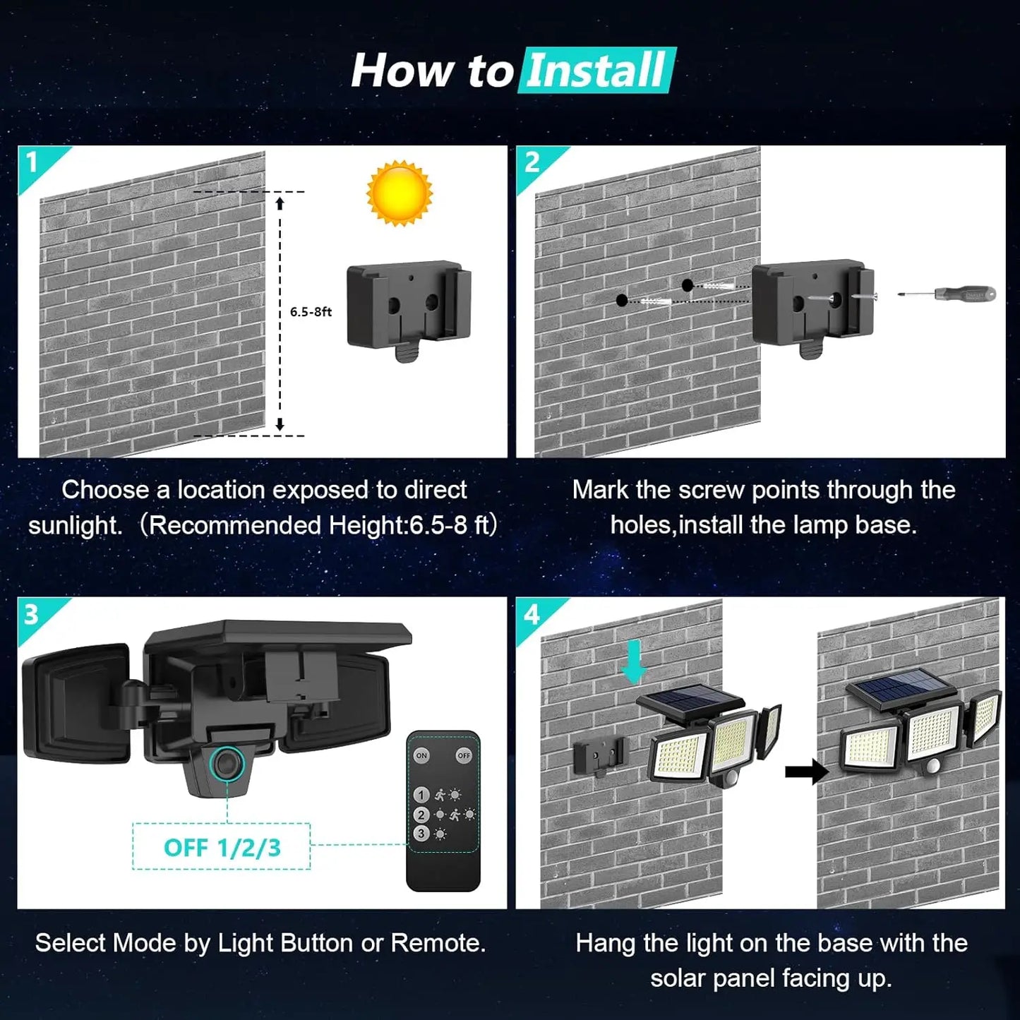 SZRSTH Outdoor Waterproof Solar Motion Sensor 3-Head LED Security Light