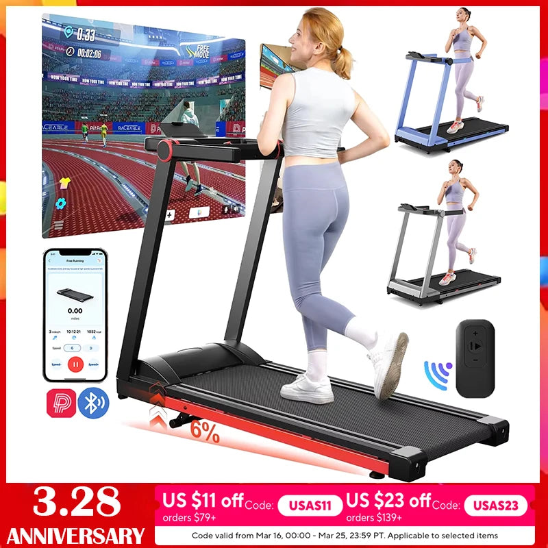 Superun Foldable Treadmill 3.5HP 350lbs Capacity 6 Percent Incline 10MPH