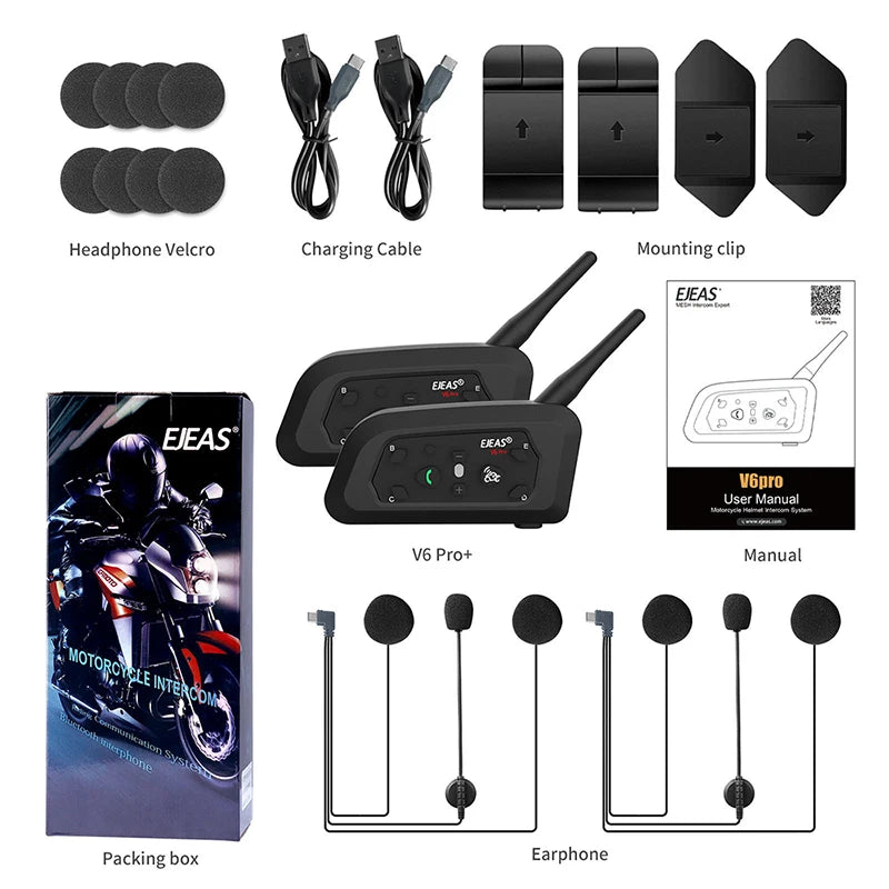 EJEAS V6PRO Motorcycle Intercom Headset Bluetooth 5.1 for 6 Riders