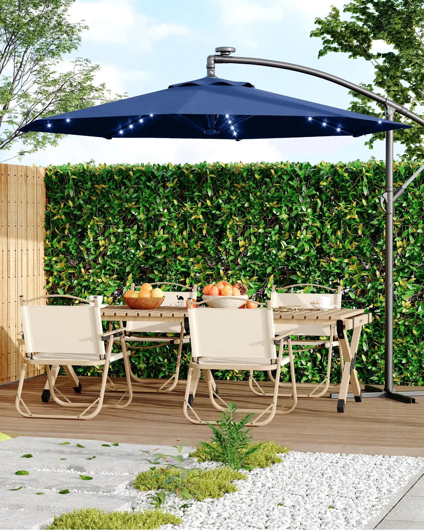 HiMISS Cantilever Patio Umbrella With Solar LED Lights