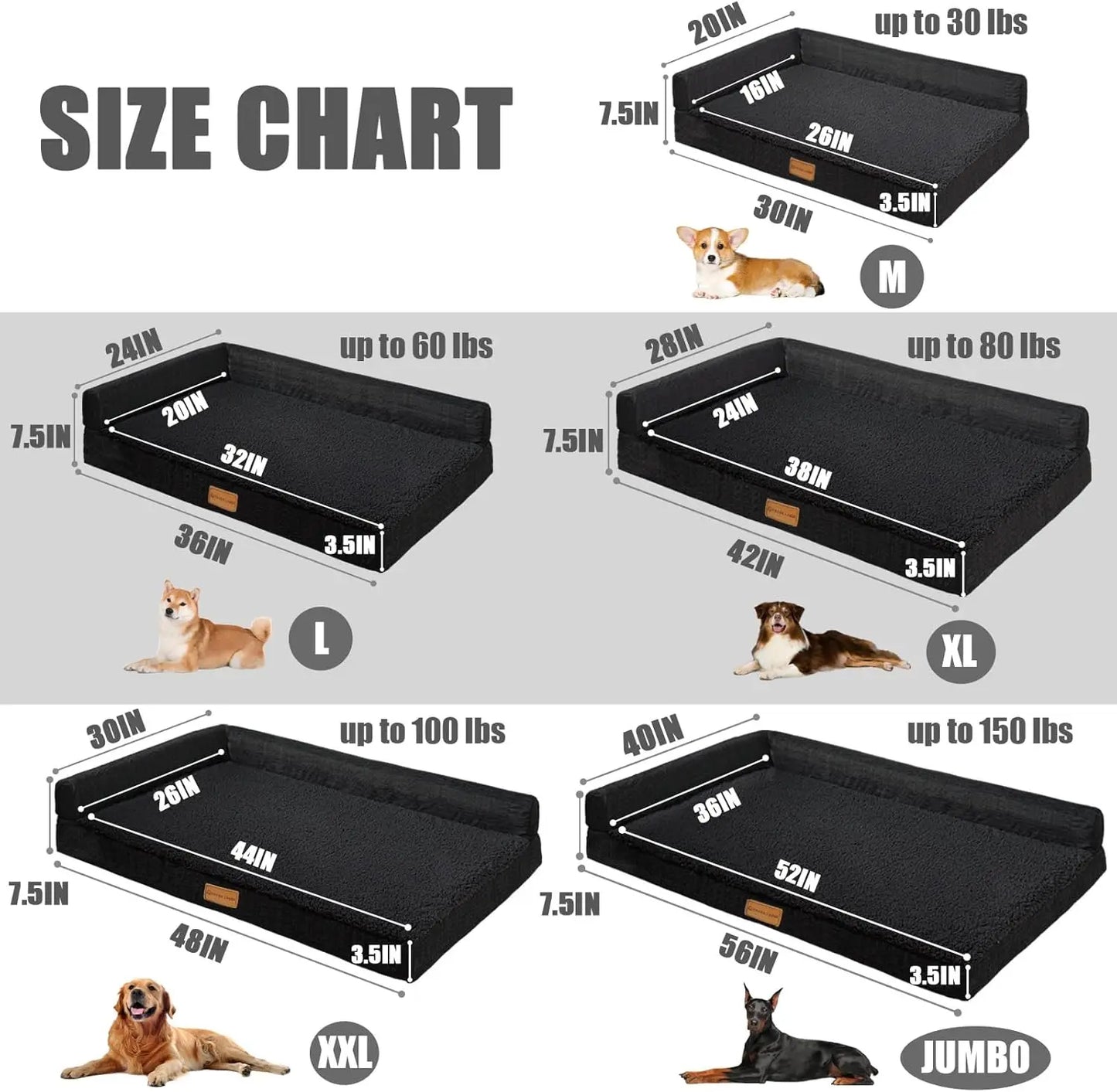 Orthopedic Dog Bed Waterproof Cover Removable Washable Non Skid Bottom