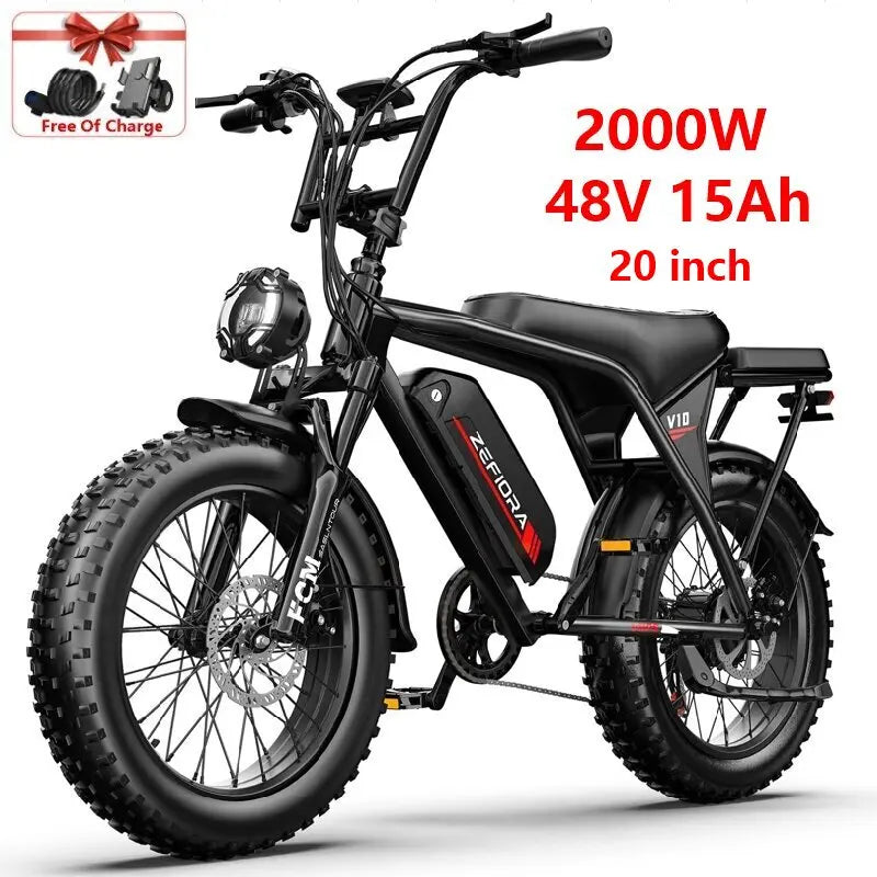 ZEFIORA Electric Fat Bike V10 1000W 2000W High Speed 30to60mi