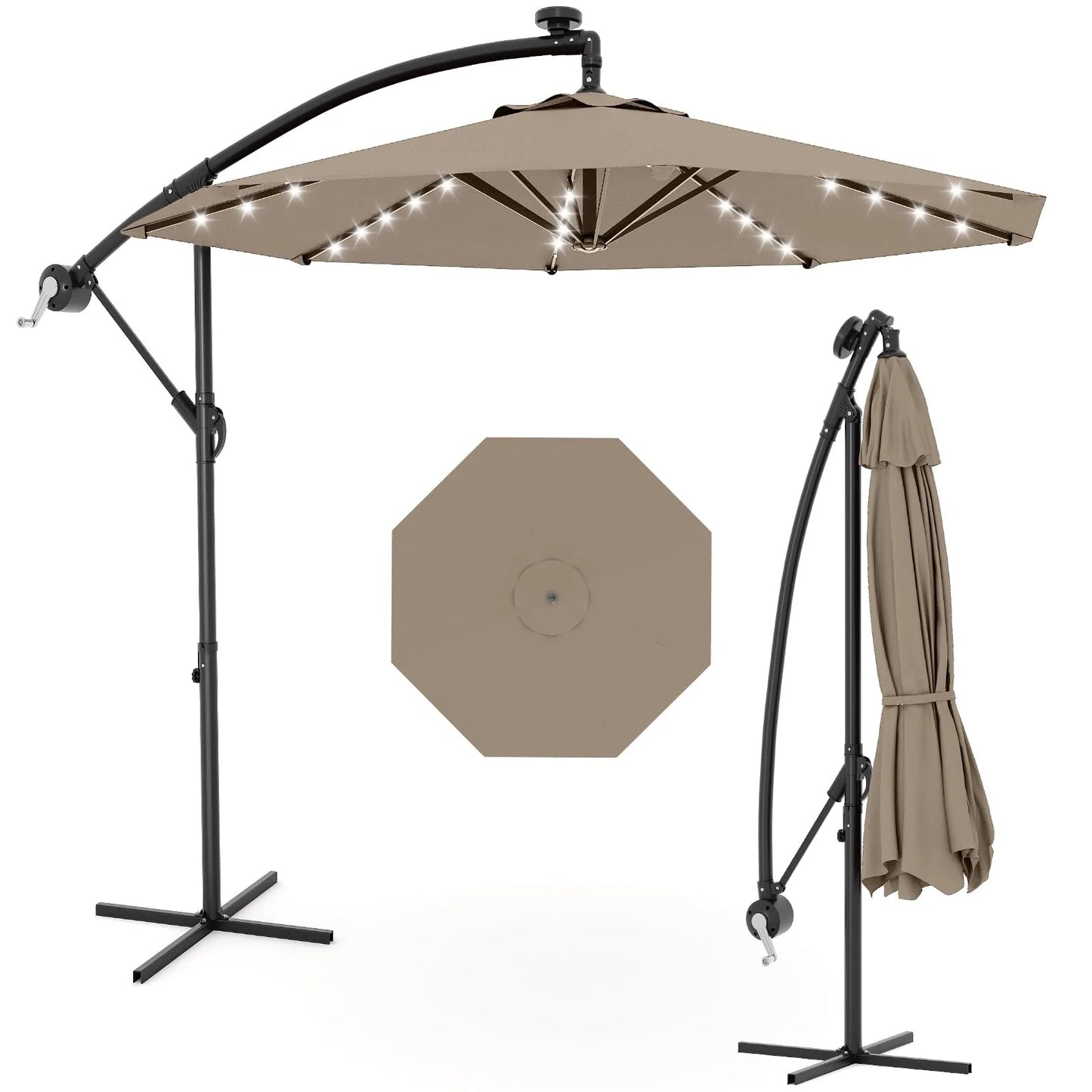 HiMISS Cantilever Patio Umbrella With Solar LED Lights